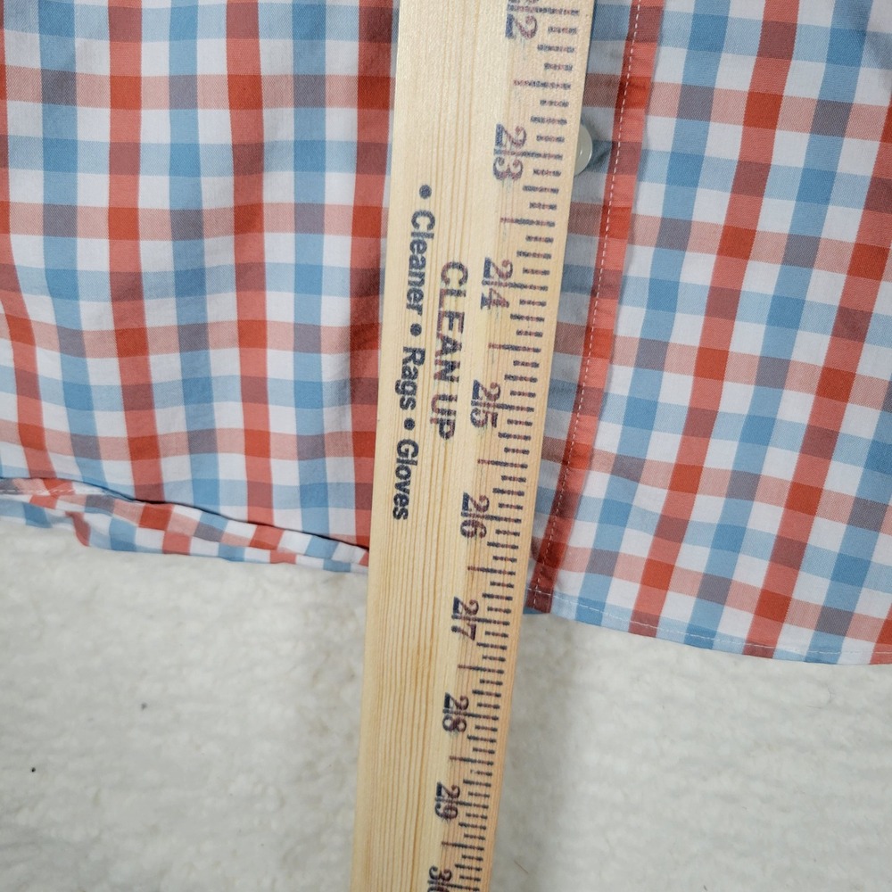 J.Crew Performance Shirt Mens M Orange Blue Gingham Slim Untucked Long Sleeve - Picture 3 of 12